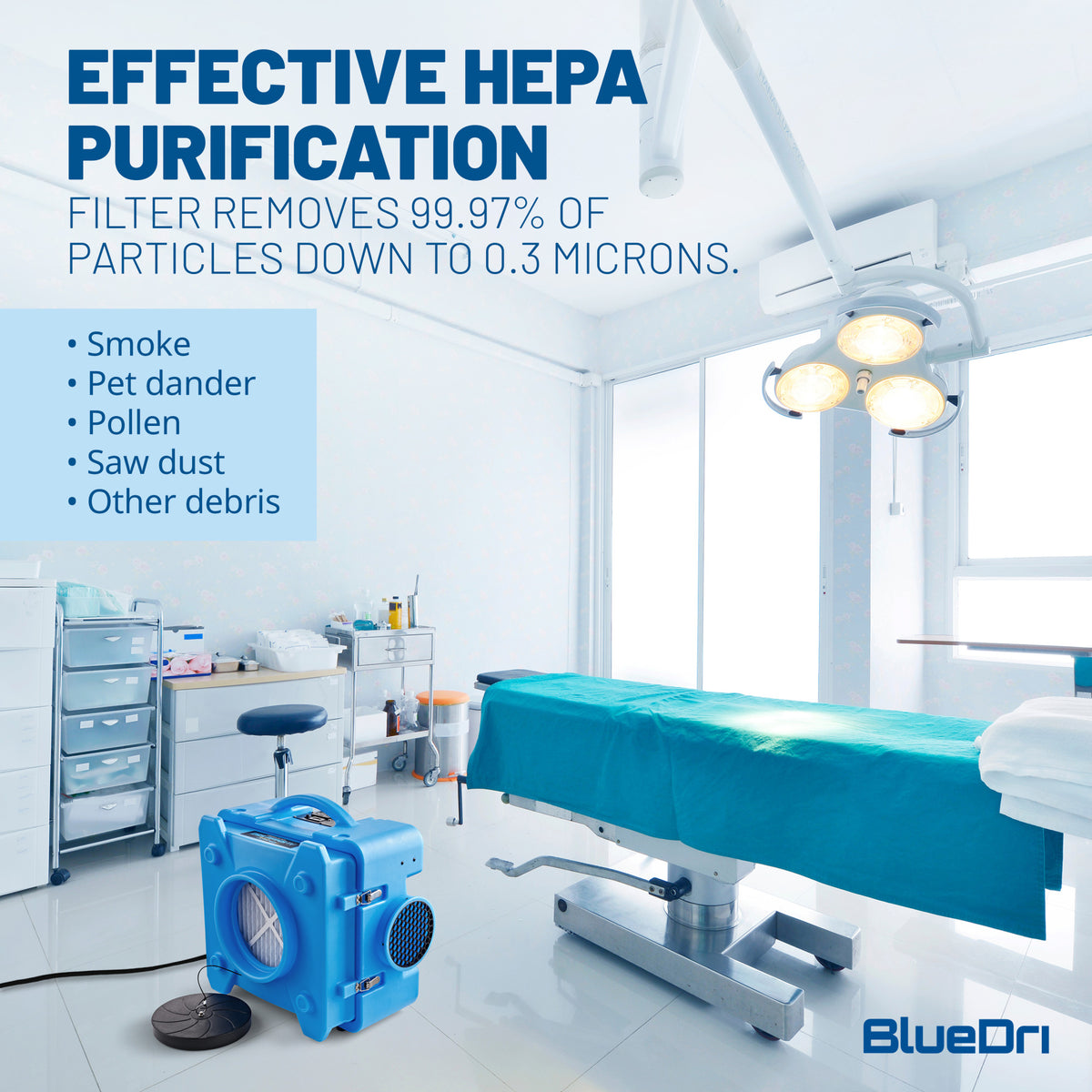 BlueDri AirShield 550 ⅓ HP 3 Stage HEPA Air Purifier Scrubber: blue